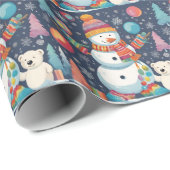 Schattigee en kleurrijke kerst sneeuwman cadeaupapier (Rol Hoek)