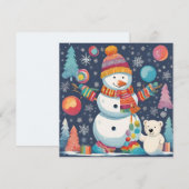 Schattigee en kleurrijke kerst sneeuwman feestdagenkaart (Voorkant / Achterkant)