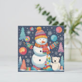 Schattigee en kleurrijke kerst sneeuwman feestdagenkaart (Staand voorkant)