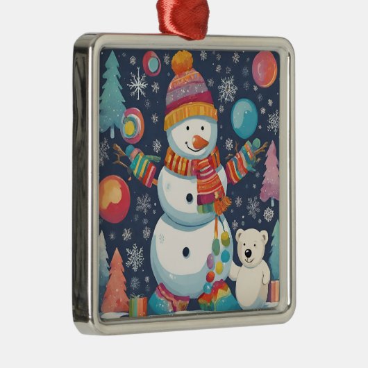 Schattigee en kleurrijke kerst sneeuwman metalen ornament (Rechts)
