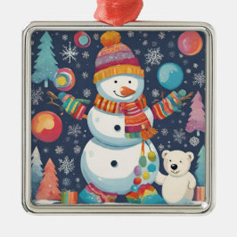 Schattigee en kleurrijke kerst sneeuwman metalen ornament