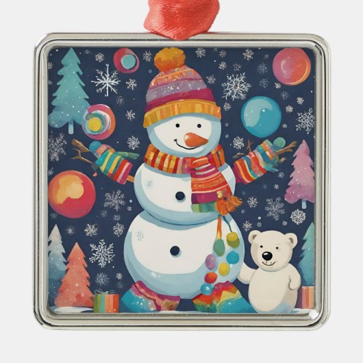 Schattigee en kleurrijke kerst sneeuwman metalen ornament (Voorkant)