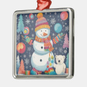 Schattigee en kleurrijke kerst sneeuwman metalen ornament (Links)