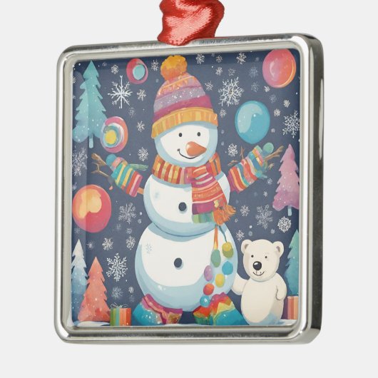 Schattigee en kleurrijke kerst sneeuwman metalen ornament (Links)