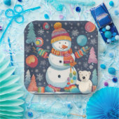 Schattigee en kleurrijke kerst sneeuwman papieren bordje (Feest)
