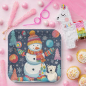Schattigee en kleurrijke kerst sneeuwman papieren bordje (Feest)