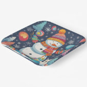 Schattigee en kleurrijke kerst sneeuwman papieren bordje (Gebogen)