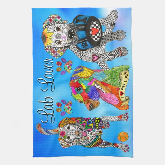 Schattigee en kleurrijke Labrador Retriever keuken Theedoek (Verticaal)