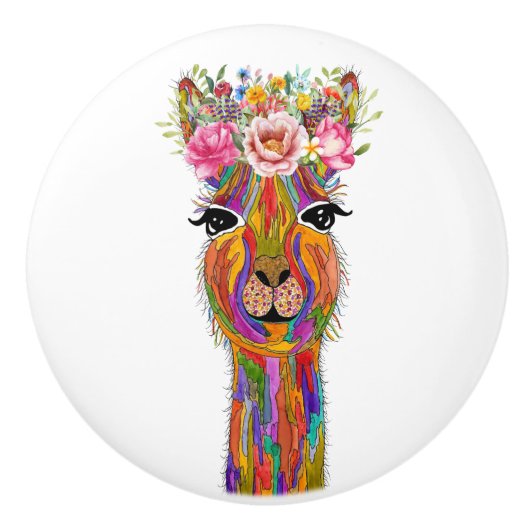 Schattigee en kleurrijke Llama Floral Knobs & Pull Keramische Knop (Voorkant)