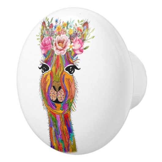 Schattigee en kleurrijke Llama Floral Knobs & Pull Keramische Knop (Rechts)