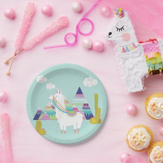Schattigee en kleurrijke Llama gepersonaliseerde p Papieren Bordje (Feest)