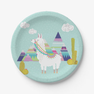 Schattigee en kleurrijke Llama gepersonaliseerde p Papieren Bordje