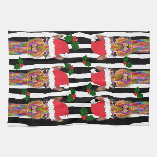 Schattigee en kleurrijke Llama Kerst Keuken Handdo Theedoek (Horizontaal)