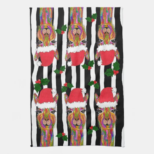 Schattigee en kleurrijke Llama Kerst Keuken Handdo Theedoek (Verticaal)