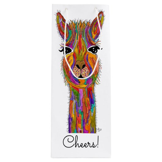 Schattigee en kleurrijke Llama wijnzak Wijn Cadeautas (Voorkant)