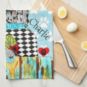 Schattigee en kleurrijke Mixed Breed Dog Keukendoe Theedoek (Quarter Fold)