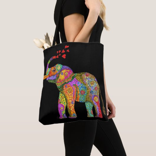 Schattigee en kleurrijke olifant Canvas tas (Dichtbij)