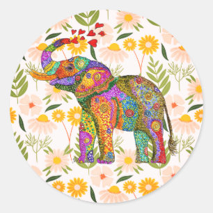Schattigee en kleurrijke olifant ronde sticker