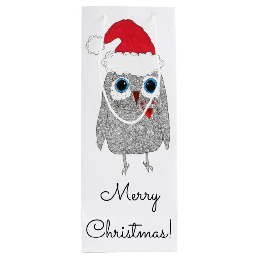 Schattigee en kleurrijke Owl Christmas Wine Bag Wijn Cadeautas (Achterkant)