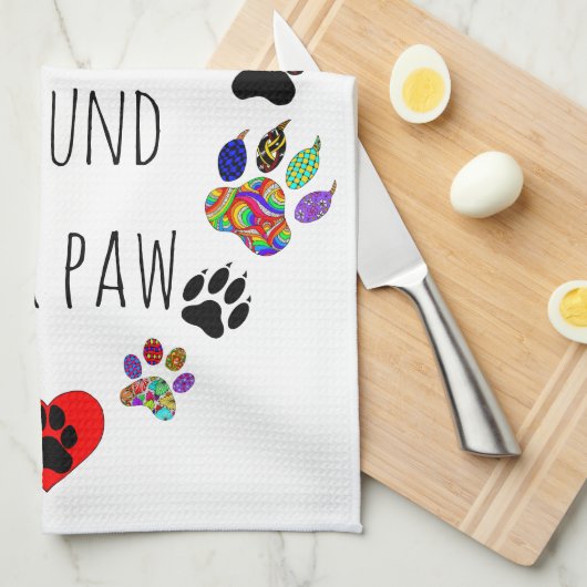 Schattigee en kleurrijke Paw Print Keukenhanddoek (Quarter Fold)