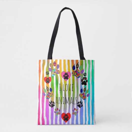 Schattigee en kleurrijke Pet Paws Heart Canvas tas (Voorkant)