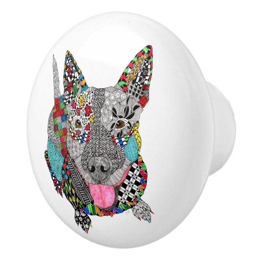 Schattigee en kleurrijke Pit Bull Deurknop Keramische Knop (Rechts)