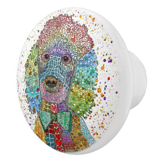 Schattigee en kleurrijke Poodle Goldendoodle Keramische Knop (Rechts)