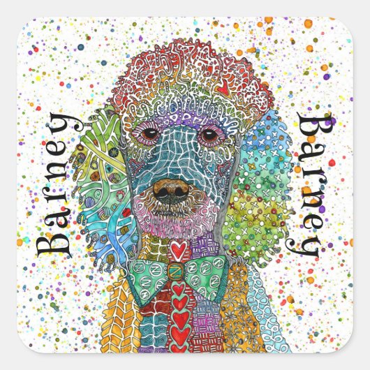 Schattigee en kleurrijke Poodle Goldendoodle Vierkante Sticker (Voorkant)