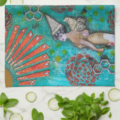 Schattigee en kleurrijke Queen Bee keukenhanddoek (Gevouwen)