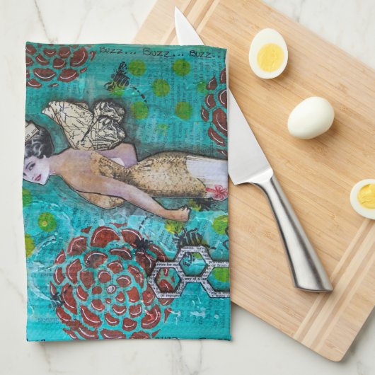 Schattigee en kleurrijke Queen Bee keukenhanddoek (Quarter Fold)