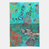 Schattigee en kleurrijke Queen Bee keukenhanddoek (Verticaal)