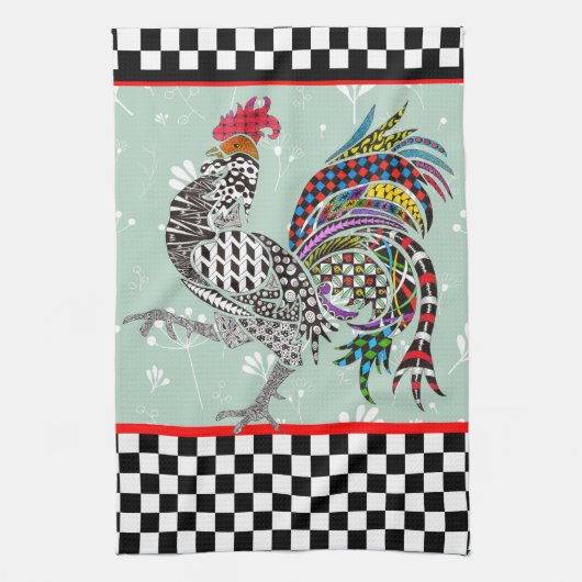 Schattigee en kleurrijke Rooster Keuken Handdoek (Verticaal)