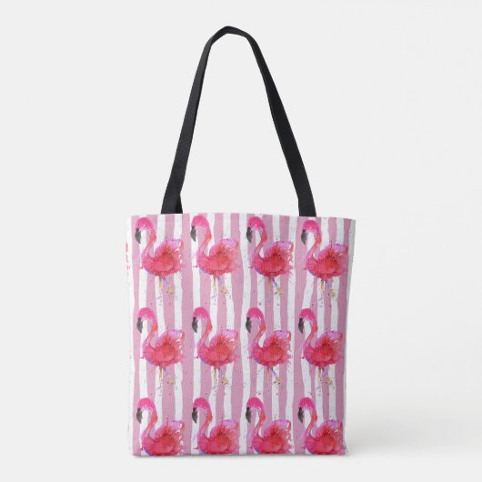Schattigee en kleurrijke roze flamingo Canvas tas (Achterkant)