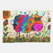 Schattigee en kleurrijke schapenkeukenhanddoek theedoek (Horizontaal)