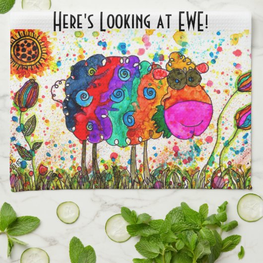 Schattigee en kleurrijke schapenkeukenhanddoek theedoek (Gevouwen)