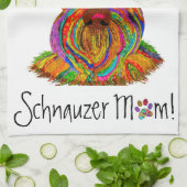 Schattigee en kleurrijke Schnauzer Mom Keukenhandd Theedoek (Gevouwen)