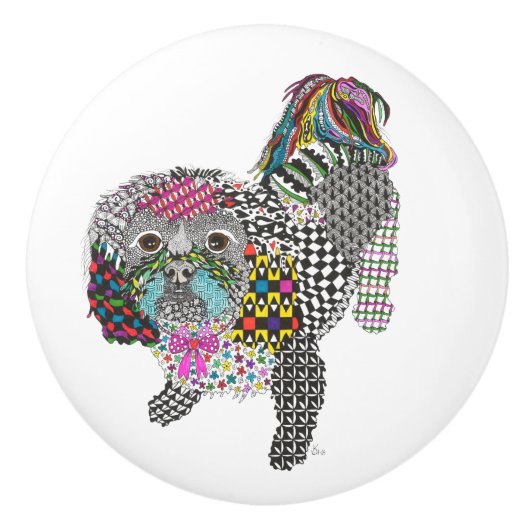 Schattigee en kleurrijke Shih Tzu deurknop - Keram Keramische Knop (Voorkant)