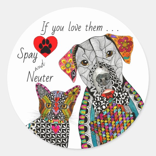 Schattigee en kleurrijke Spay en Neuter Sticker (Voorkant)