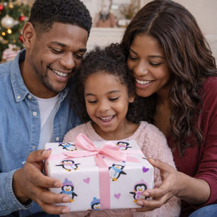 Schattigee en kleurrijke speelse pinguïns cadeaupapier