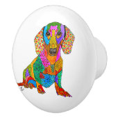 Schattigee en kleurrijke teckel deurknop - Keramis Keramische Knop (Rechts)