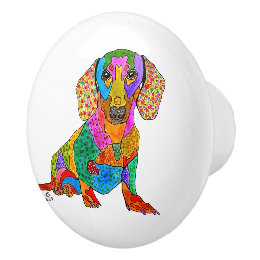 Schattigee en kleurrijke teckel deurknop - Keramis Keramische Knop (Rechts)