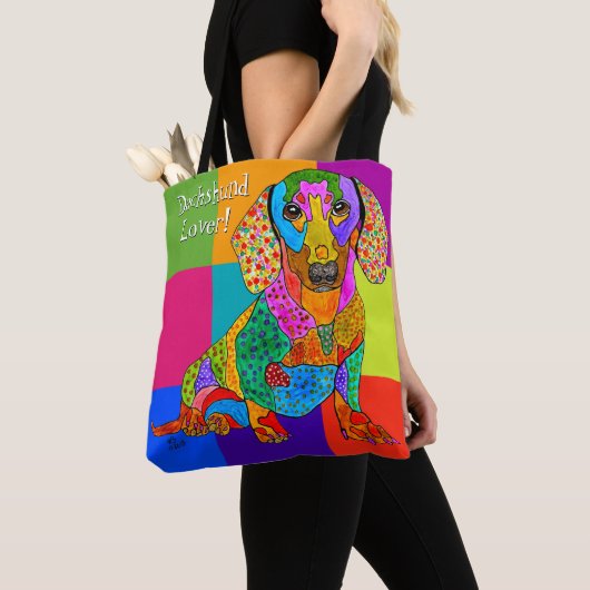 Schattigee en kleurrijke teckel liefhebber Canvas  Tote Bag (Dichtbij)
