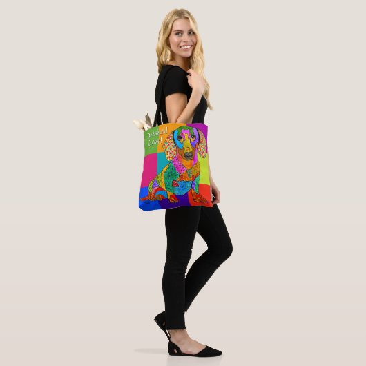 Schattigee en kleurrijke teckel liefhebber Canvas  Tote Bag (Op model)