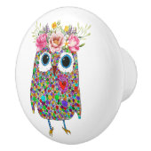 Schattigee en kleurrijke Uil Floral Keramische Knop (Rechts)
