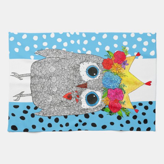 Schattigee en kleurrijke uil keukenhanddoek (Horizontaal)