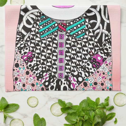 Schattigee en kleurrijke varkenskeukenhanddoek theedoek (Gevouwen)