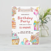 Schattigee en kleurrijke verjaardagsfeestuitnodigi kaart (Staand voorkant)