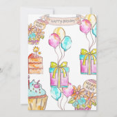Schattigee en kleurrijke verjaardagsfeestuitnodigi kaart (Achterkant)