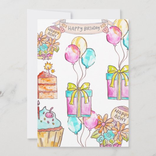 Schattigee en kleurrijke verjaardagsfeestuitnodigi kaart (Achterkant)