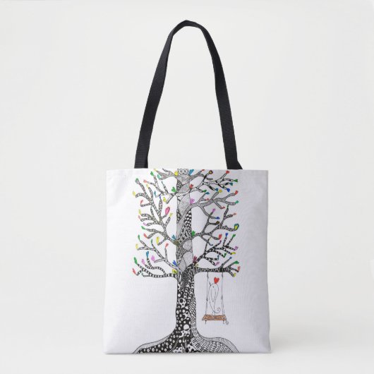 Schattigee en kleurrijke vogel op een Swing Canvas Tote Bag (Voorkant)